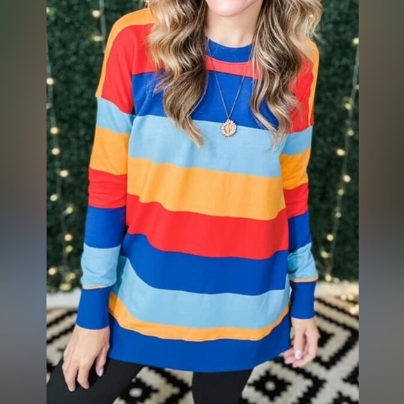 LuLaRoe Tops - LuLaRoe Red Blue Yellow Multi-Striped Tunic